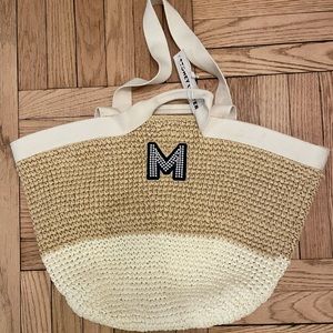 Stoney Clover Straw Tote with M pearl decal- NWT